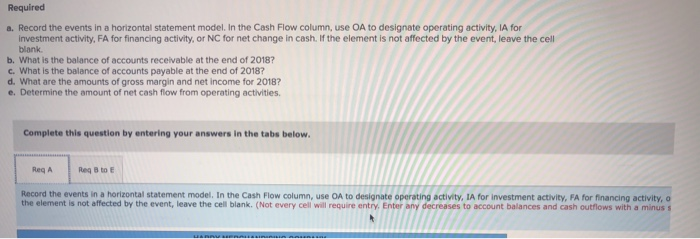  Required . Record the events in a horizontal statement model. In