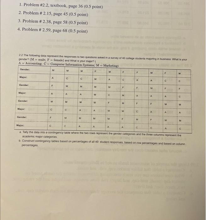  1. Problem #2.2, textbook, page 36 ( 0.5 point) 2. Problem