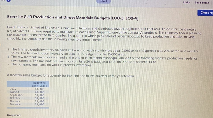  Saved Help Save & Exit Check my Exercise 8-10 Production and