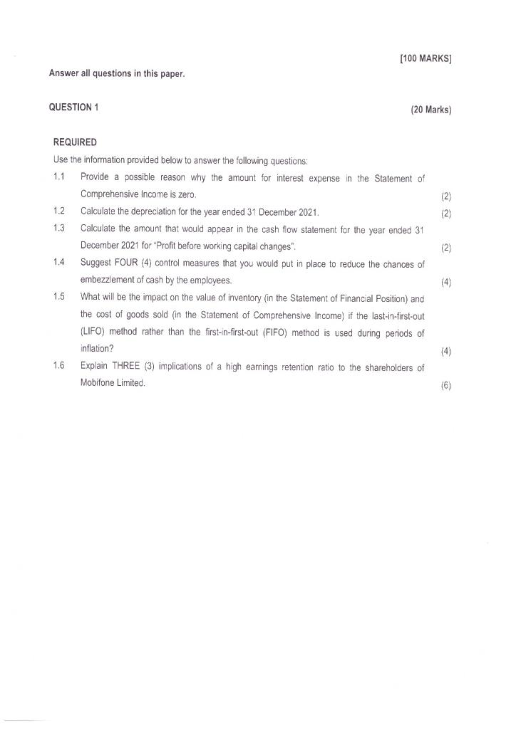  [100 MARKS] Answer all questions in this paper. QUESTION 1 (20