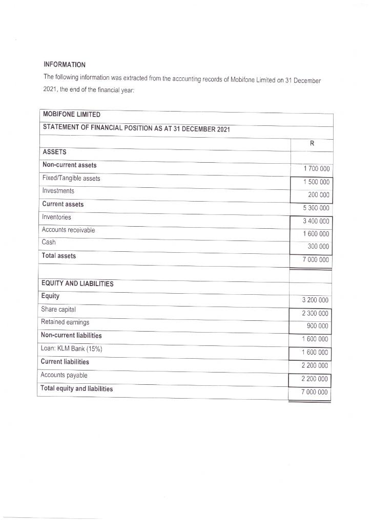 Marks) REQUIRED (2) (2) (2) Use the information provided below to answer