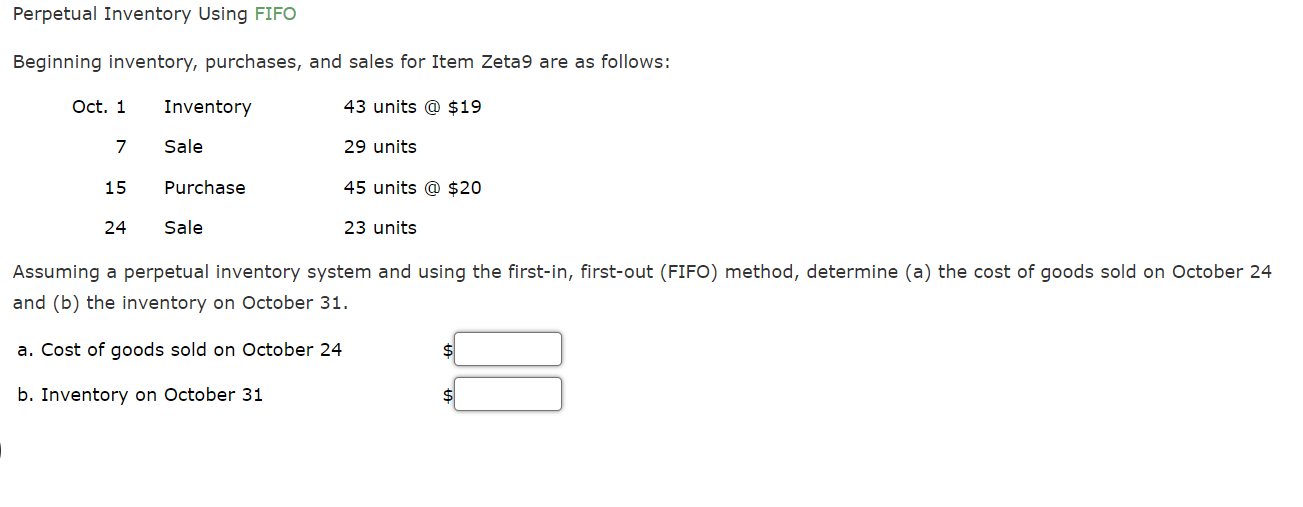 Perpetual Inventory Using FIFO Beginning inventory, purchases, and sales for Item