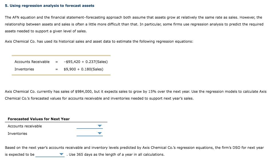 5. Using regression analysis to forecast assets relationship between assets and