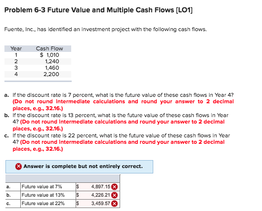  Problem 6-3 Future Value and Multiple Cash Flows [LO1 Fuente, Inc.,
