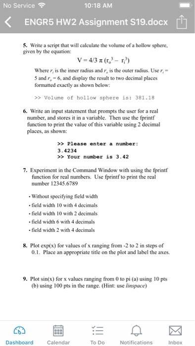  Using matlab No Service 10:18 AM K ENGRS HW2 Assignment $19.docx