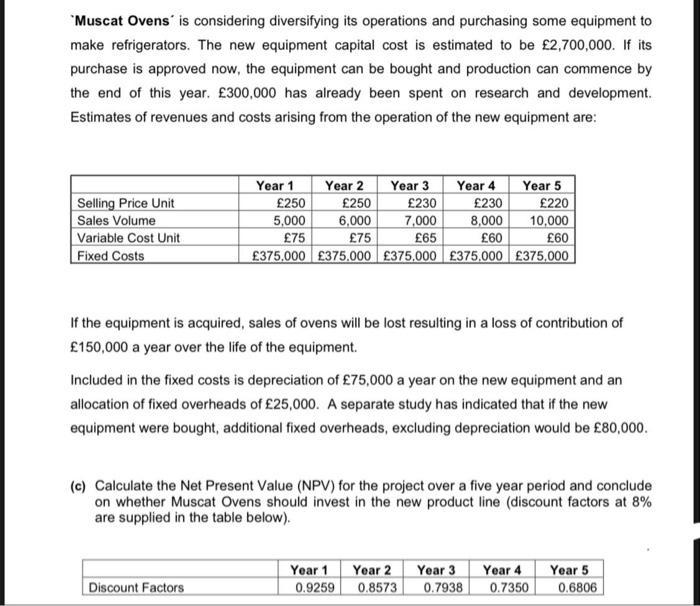 "Muscat Ovens' is considering diversifying its operations and purchasing some equipment