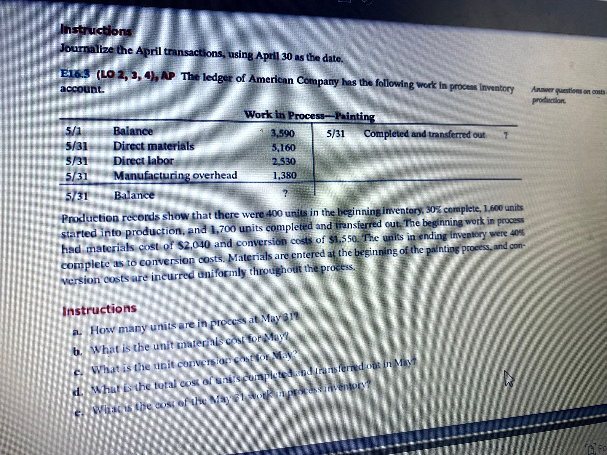  Instructions Journalize the April transactlons, using April 30 as the date.