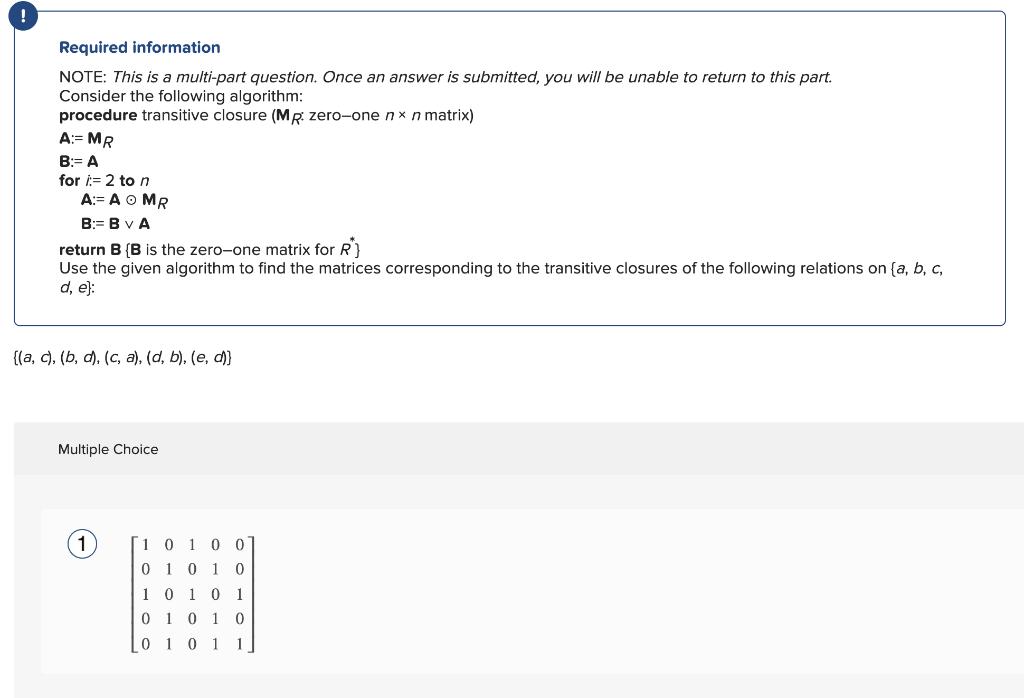  Required information NOTE: This is a multi-part question. Once an answer