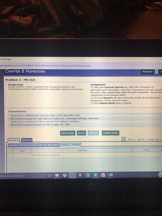 PREVIOUS Problem 2 :P8-31A Background: leepy Recliner Chairs completed the transactions listed