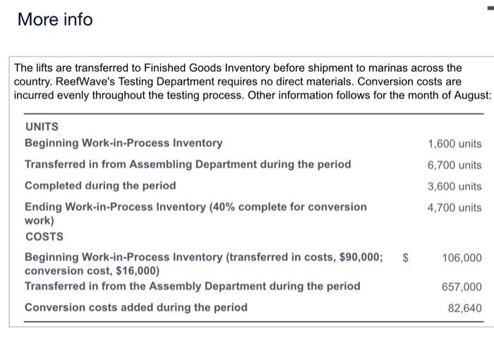 Department. 2. What is the cost per unit for lifts completed and