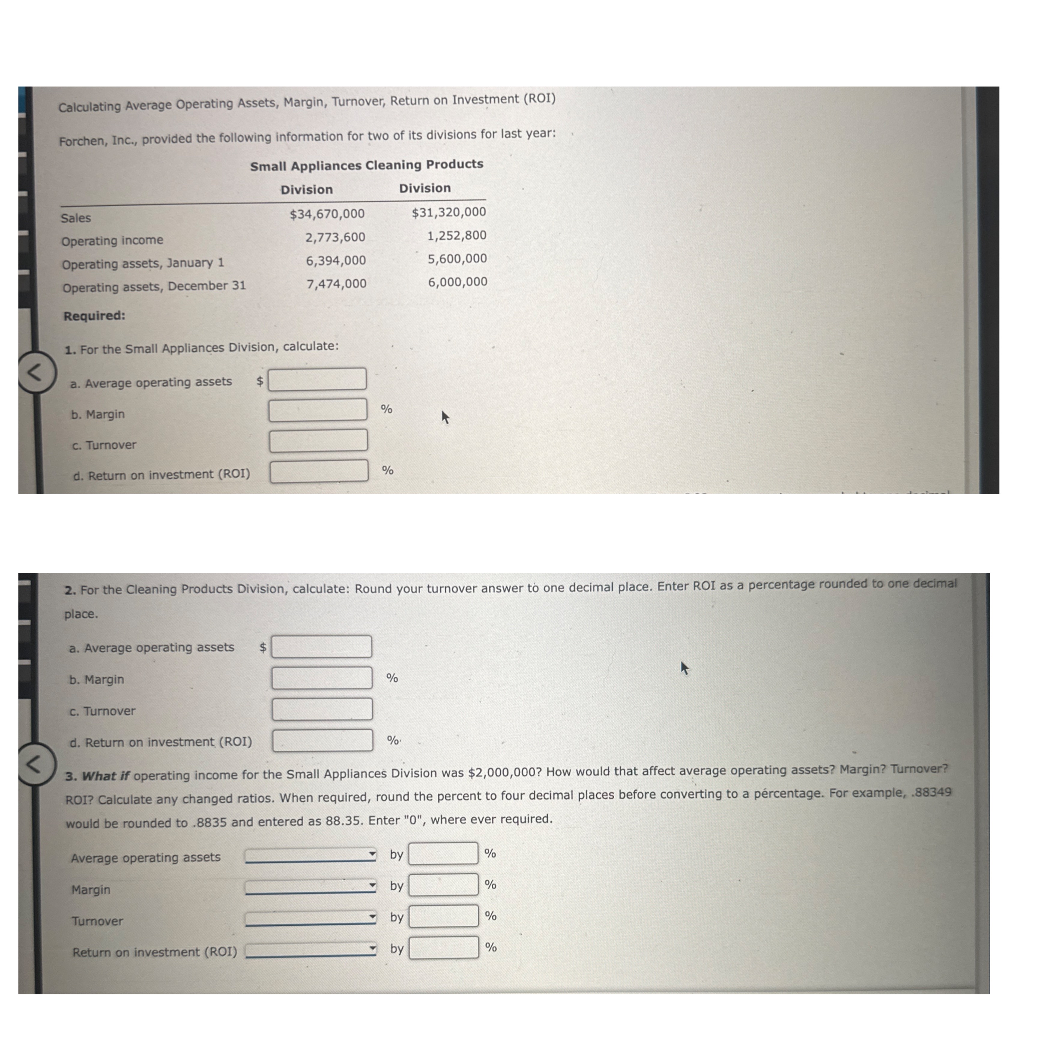  Calculating Average Operating Assets, Margin, Turnover, Return on Investment (ROI) Forchen,