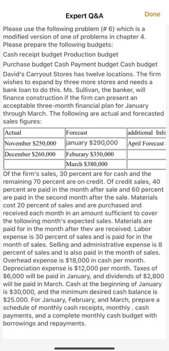  Done Expert Q&A Please use the following problem (#6) which is