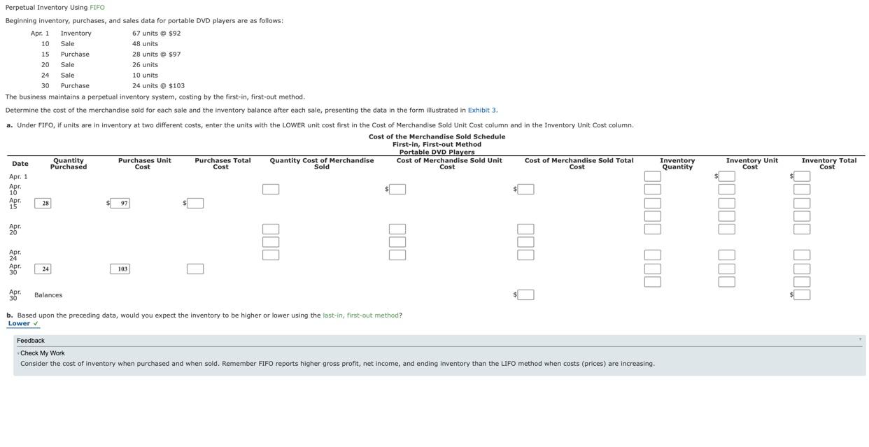  Perpetual Inventory Using FIFO Beginning inventory, purchases, and sales data for