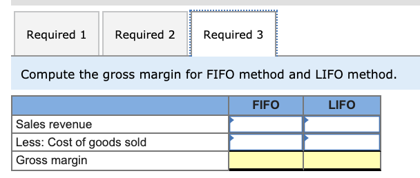 goods sold using LIFO. 3. Compute the gross margin for FIFO method