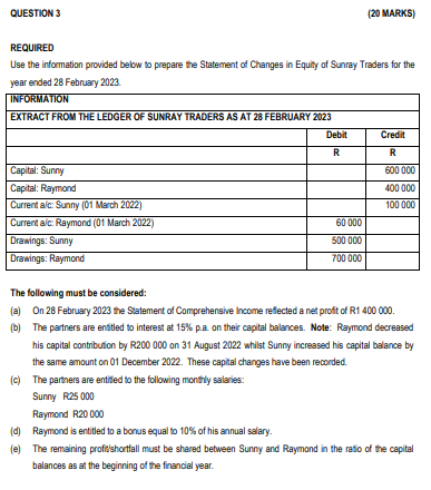  REQUIRED Use the information provided below to prepare the Statement of