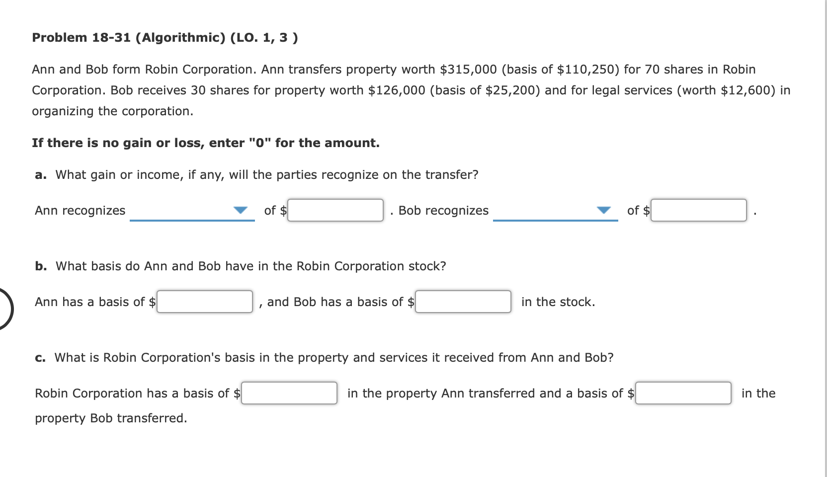  Problem 18-31 (Algorithmic) (LO. 1, 3 ) Ann and Bob form