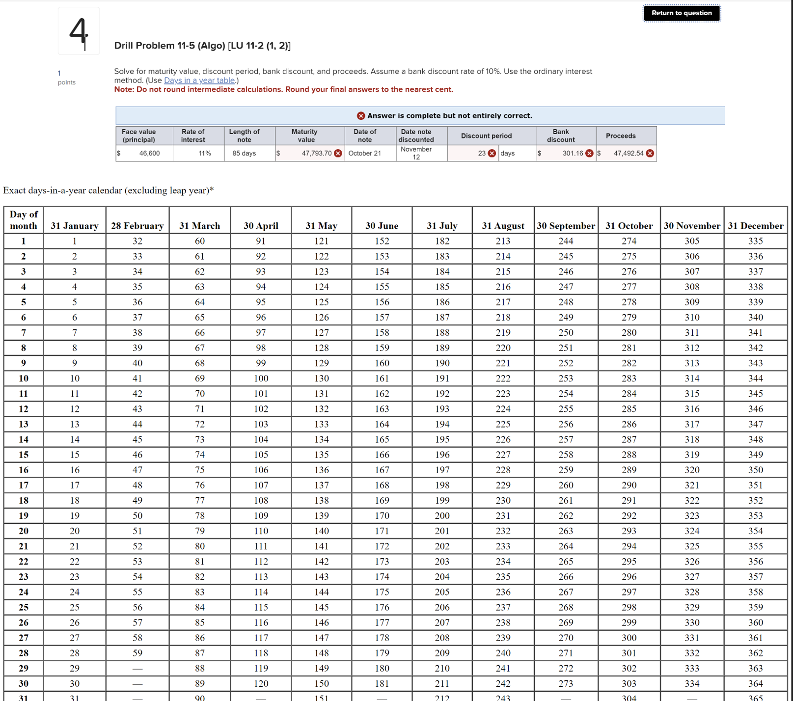  Drill Problem 11-5(Algo)[LU 11-2(1,2)] Solve for maturity value, discount period, bank