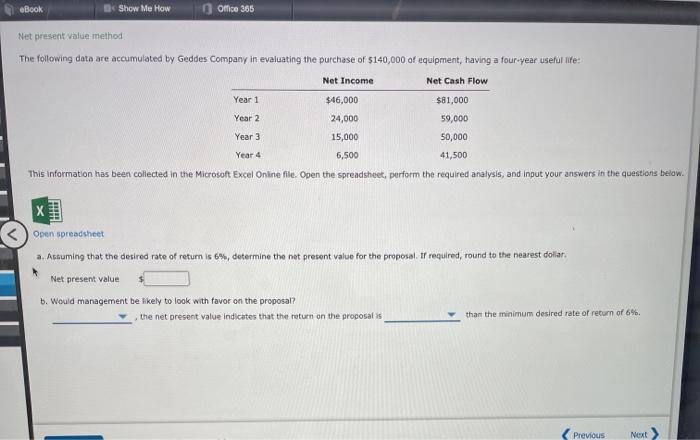  eBook Show Me How Office 365 Net present value method The