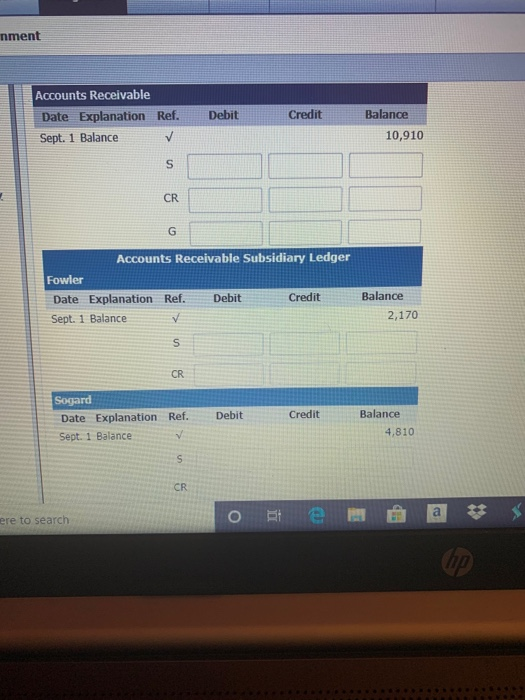 Question 1 On September 1, the balance of the Accounts Receivable control