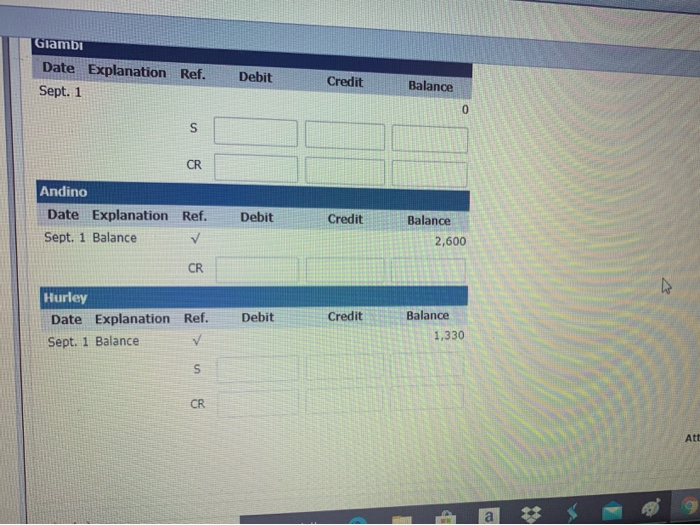 subsidiary ledger contained account balances as follows: Hurley $1,330, Andino $2,600, Fowler