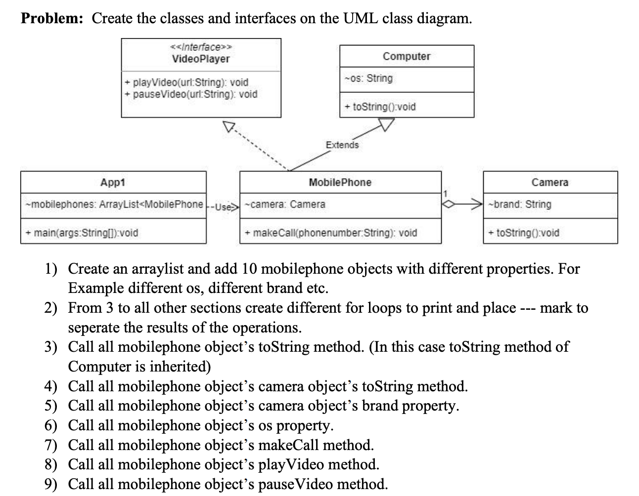 The solution is JAVA code Problem: Create the classes and interfaces on