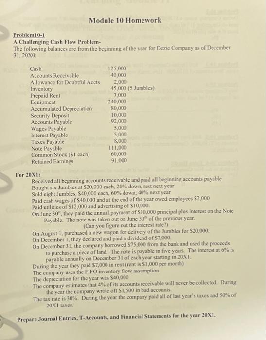  Module 10 Homework Problcm10-1 A Challenging Cash Flow Problem- The following