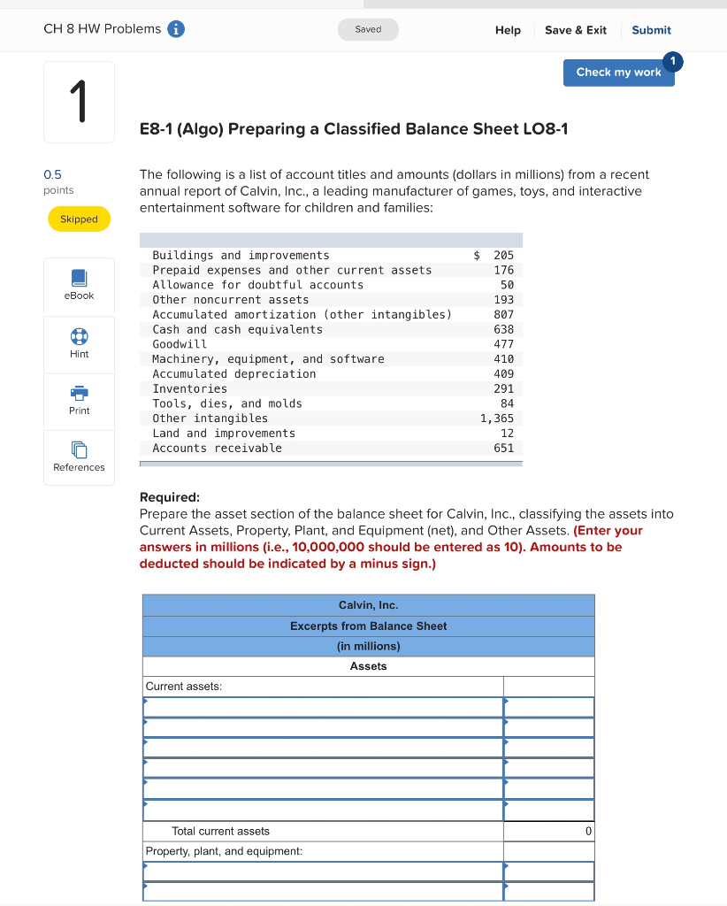  CH 8 HW Problems A Saved Help Save & Exit Submit
