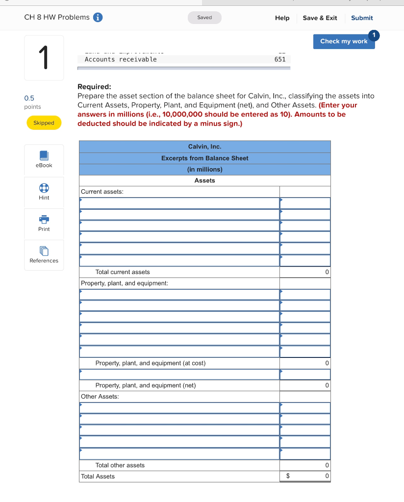 Check my work E8-1 (Algo) Preparing a Classified Balance Sheet L08-1 0.5