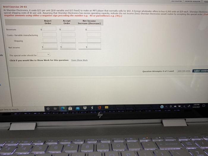  CALCULATON PRINTER VERSION Brief Exercise 20-03 Na Sheridan Electronics, it costs