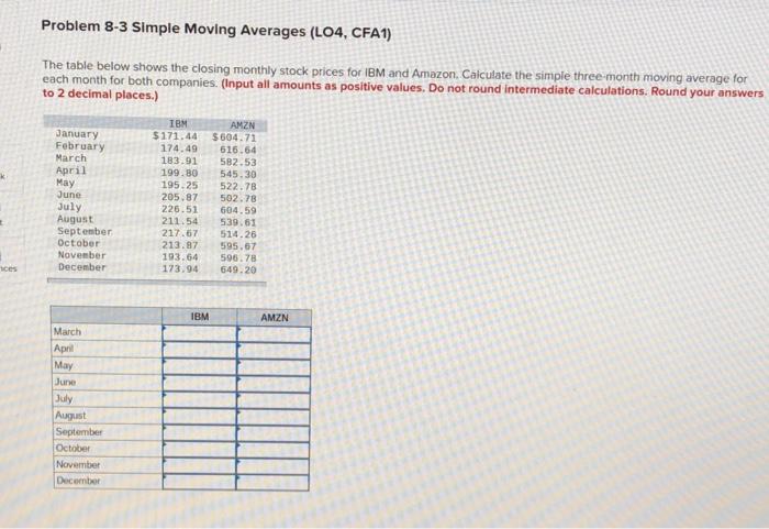  Problem 8-3 Simple Moving Averages (L04, CFA1) The table below shows