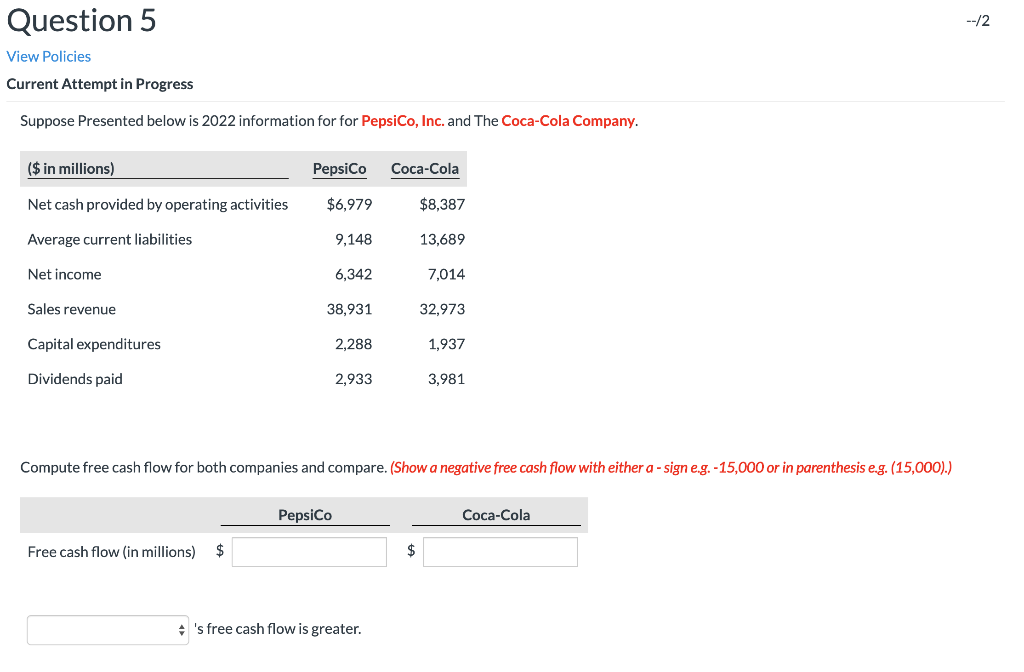 Question 5 --/2 View Policies Current Attempt in Progress Suppose Presented