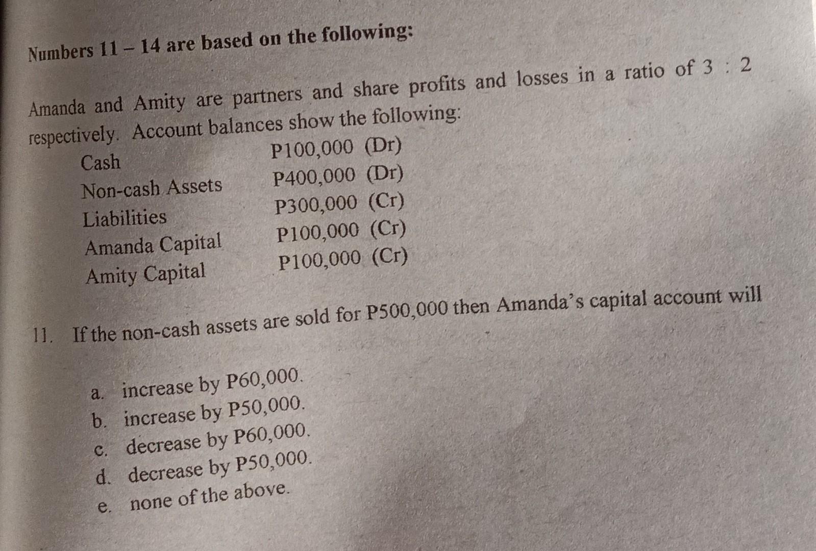  solution Numbers 11 - 14 are based on the following: Amanda