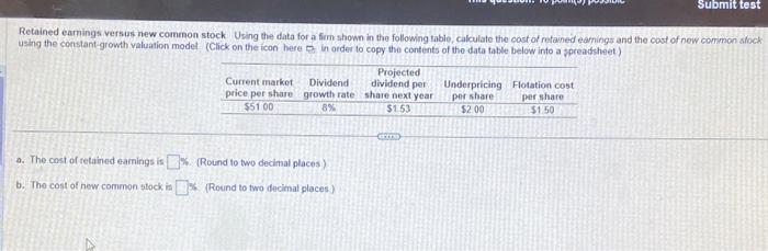  Retained earnings versus new common stock Using the data for a