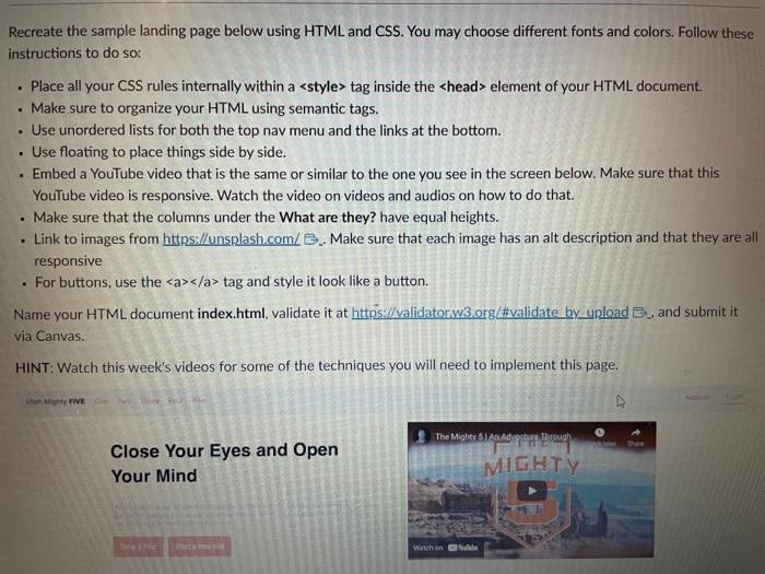 Html, Internal CSs Recreate the sample landing page below using HTML and