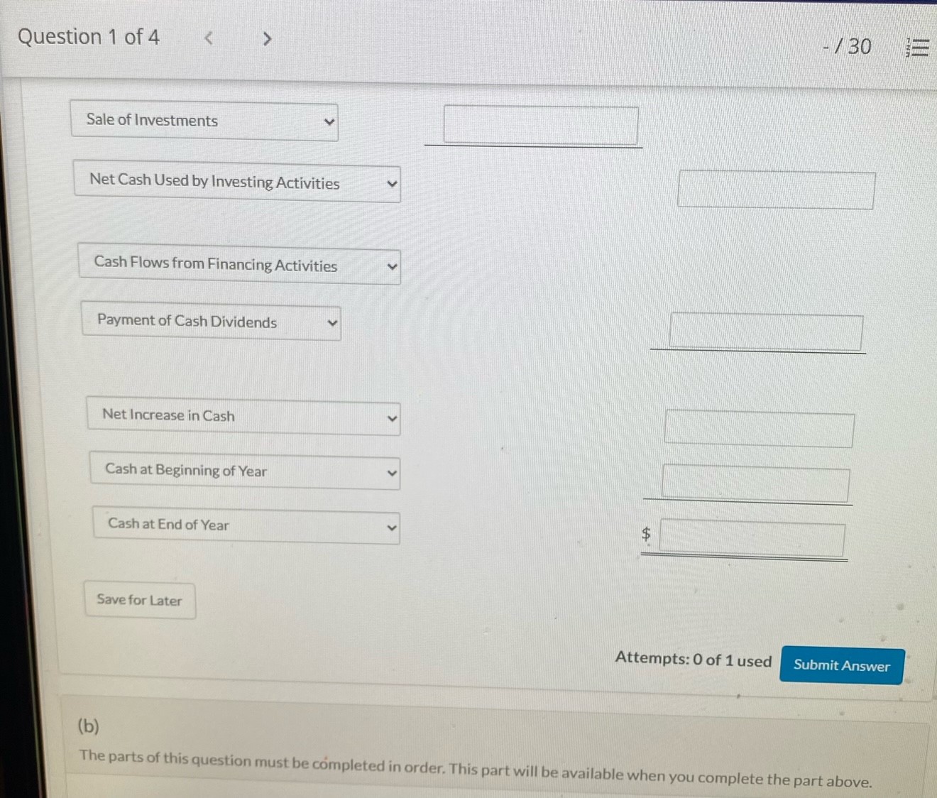 at December 31. Additional information: Investments were sold at a loss of