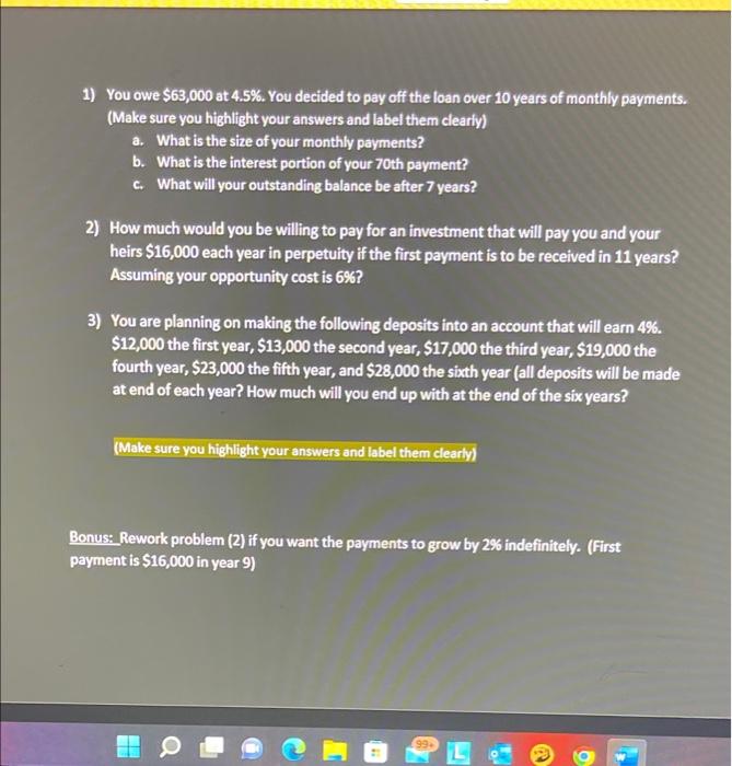 PLEASE WORK AND ANSWER PROMBLES USING EXCEL!!! IN EXCEL, IN EXCEL. 1)