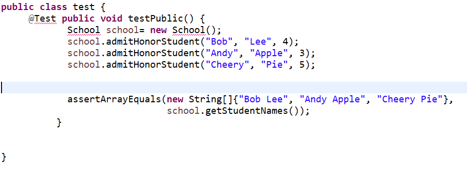 String SchoolName; int numStudents; honorStudent[] HS = new honorStudent[10]; public boolean admitHonorStudent