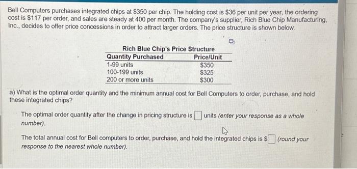  Bell Computers purchases integrated chips at $350 per chip. The holding