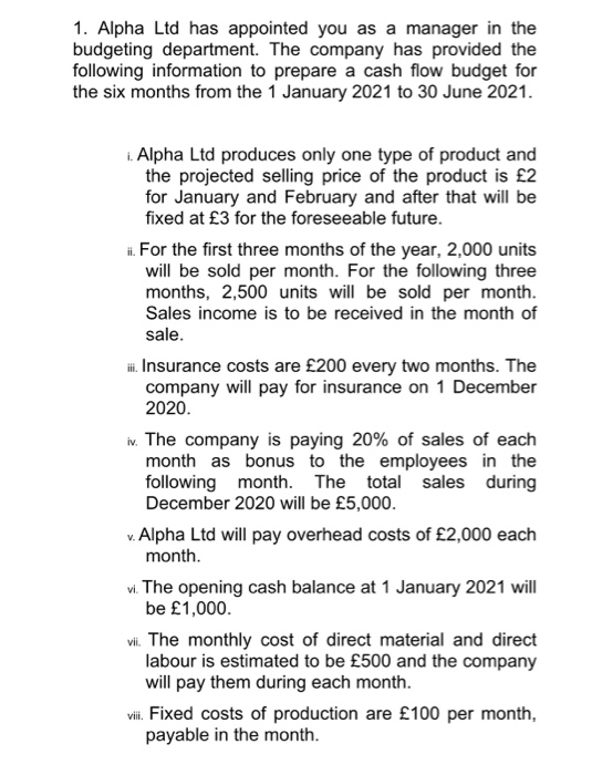  1. Alpha Ltd has appointed you as a manager in the