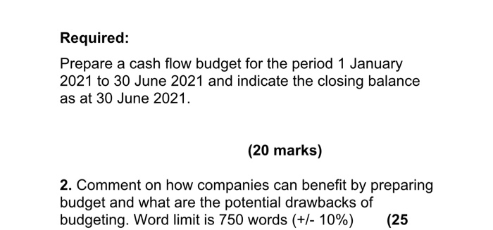 budgeting department. The company has provided the following information to prepare a