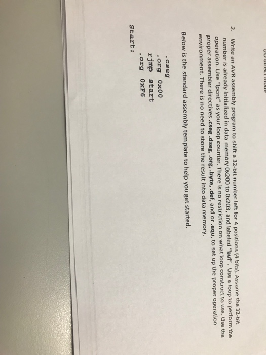  Write an AVR assembly program to shift a 32-bit number left