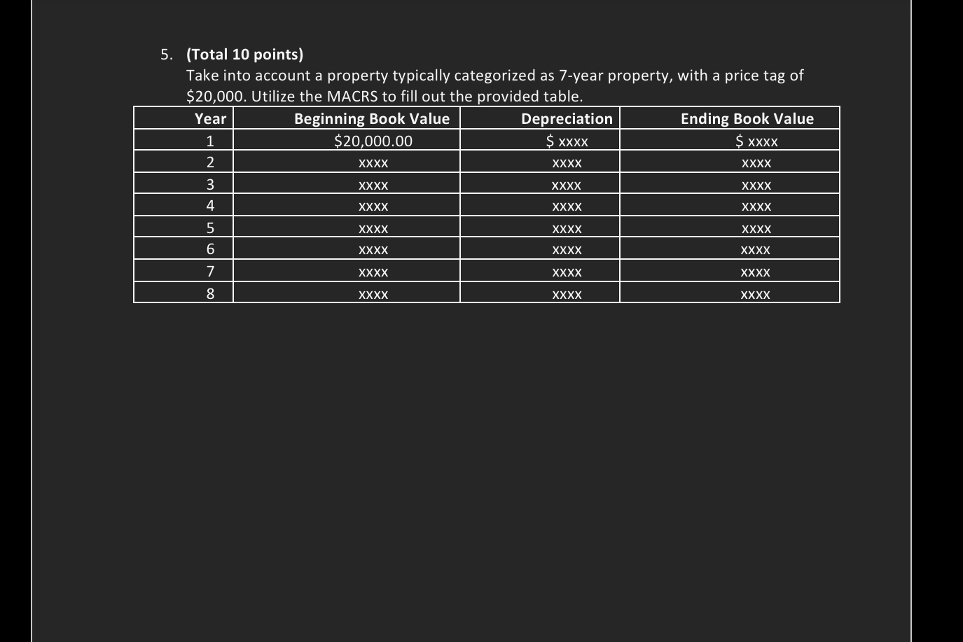  (Total 10 points) Take into account a property typically categorized as