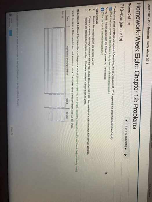  Homework: Week Eight: Chapter 12: Problems Score: 0 of 1 pt