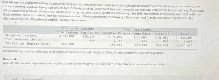  Date Master is a computer software consulting company, Its three major