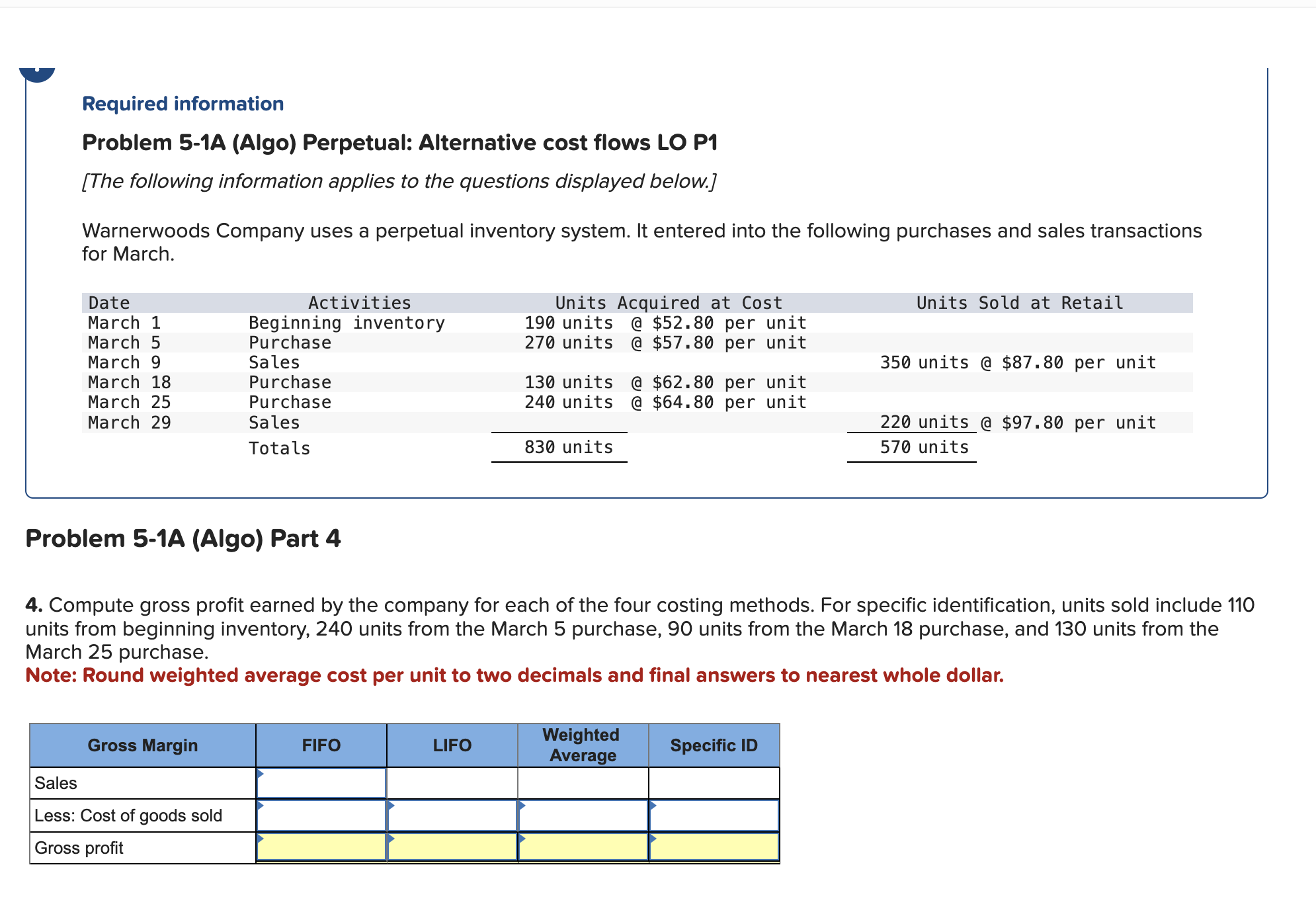  Required information Problem 5-1A (Algo) Perpetual: Alternative cost flows LO P1