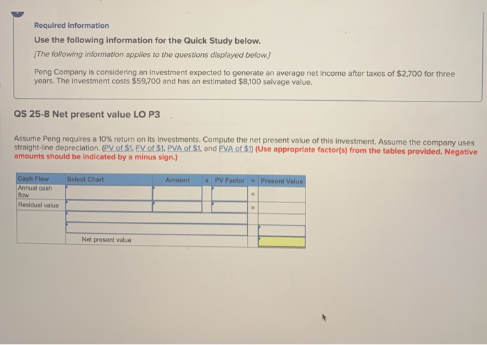 Required information Use the following information for the Quick Study below.