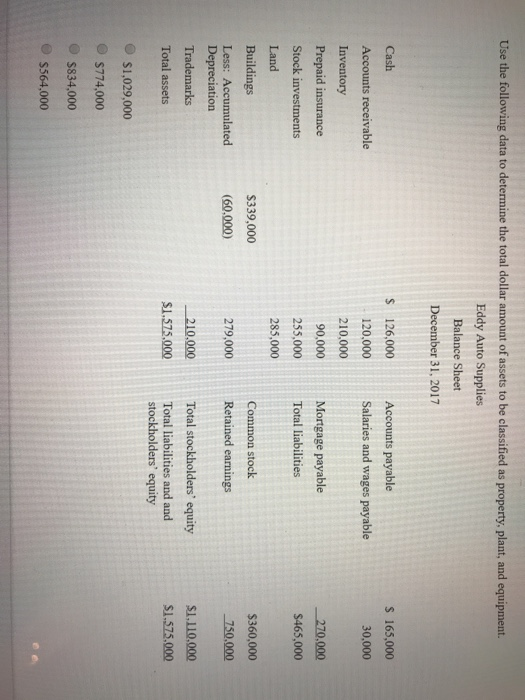  Use the following data to determine the total dollar amount of