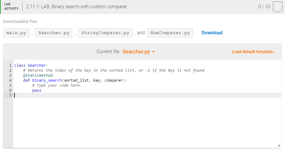 code for the 4 py files below. main.py: from Searcher import Searcher