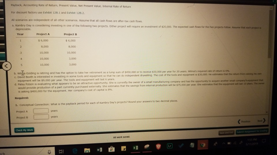 Payback, Accounting Rate of Return, Present Value, Net Present value, Internal