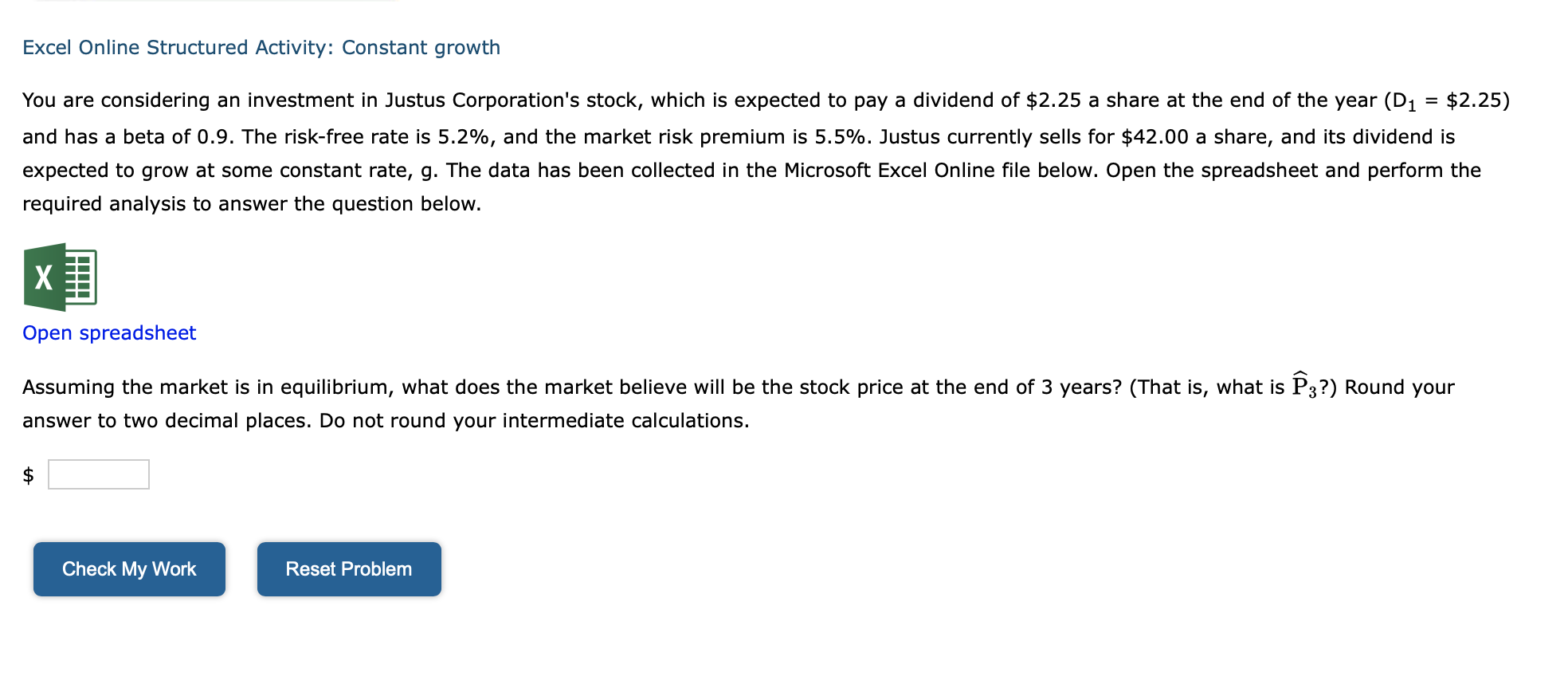  Excel Online Structured Activity: Constant growth = You are considering an